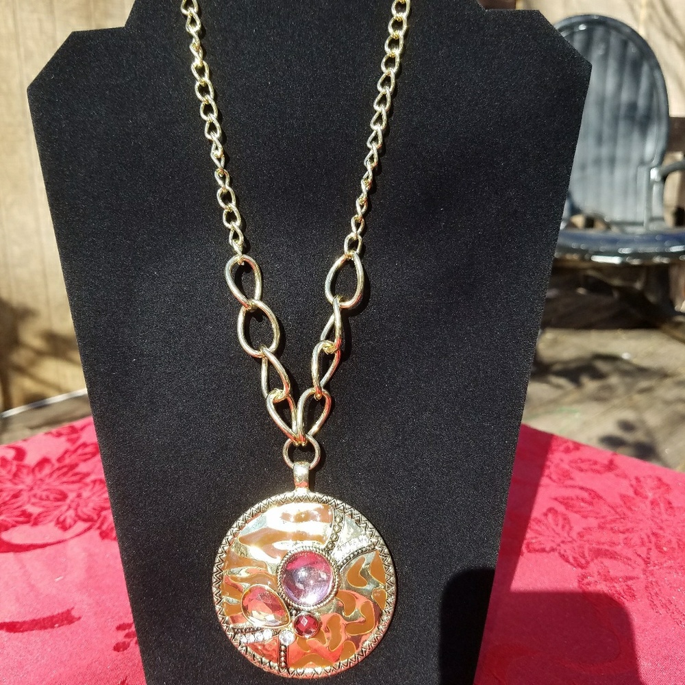Large pendant necklace set with matching earrings